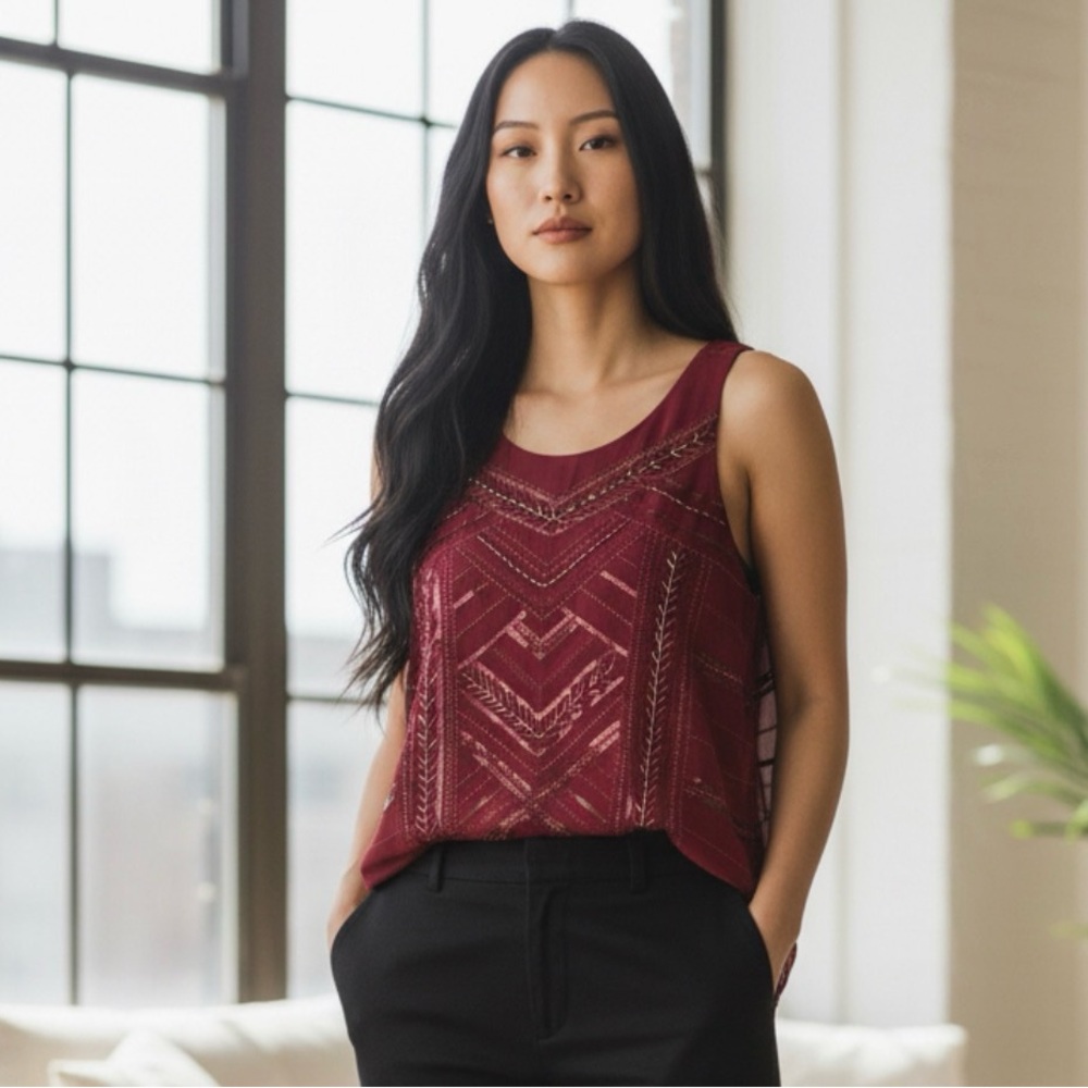 NWT Miss Me Burgundy Tank Top Sequin Detail. Size M.
